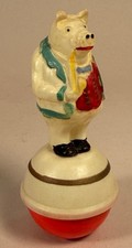 1920s Celluloid Toy Pig with Pipe Roly Poly, Viscoloid