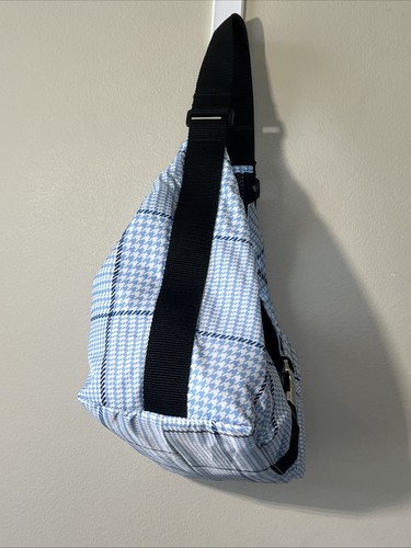 Lauren Ralph Lauren Keaton Medium Nylon Shoulder Bag Women Houndstooth Blue Zip - Picture 8 of 16