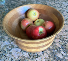 Mid-Century Modern Hand-Turned Wooden Bowl Striped Segmented Medium 10" Wide