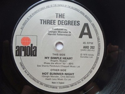 Three Degrees My Simple Heart 7'' Ariola ARO202 EX 1979 picture label on side two