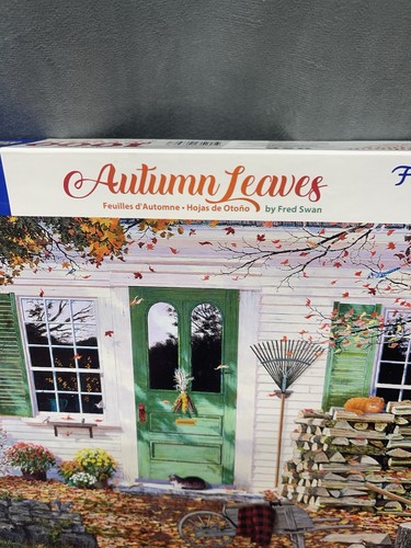 White Mountain Puzzle Autumn Leaves 1000 PCs Bonus Poster Fall Scene Cat Flower - Picture 6 of 18