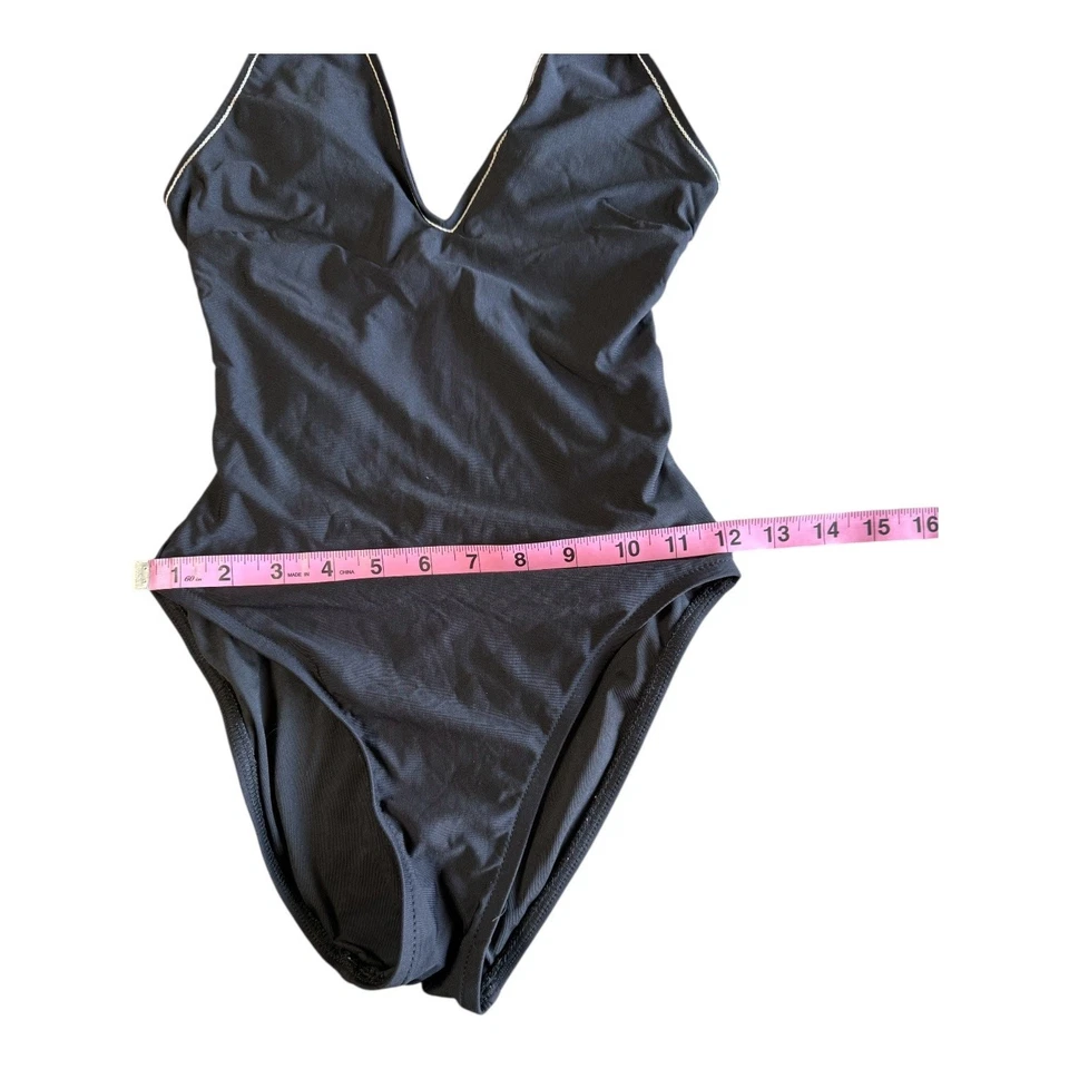 Traje de baño vintage J.Crew de una pieza retro negro traje de baño correas de corbata talla 0 Foto 4 de 4