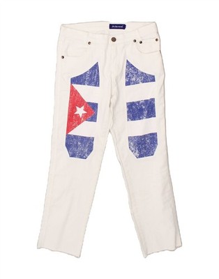 JECKERSON Damen Graphic Cropped Hose W27 L25 Weiß Colourblock Baumwolle BN97