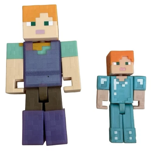 MINECRAFT BUILD A PORTAL ALEX IN DIAMOND ARMOR MATTEL 3" & 5” Set Of 2 Lot