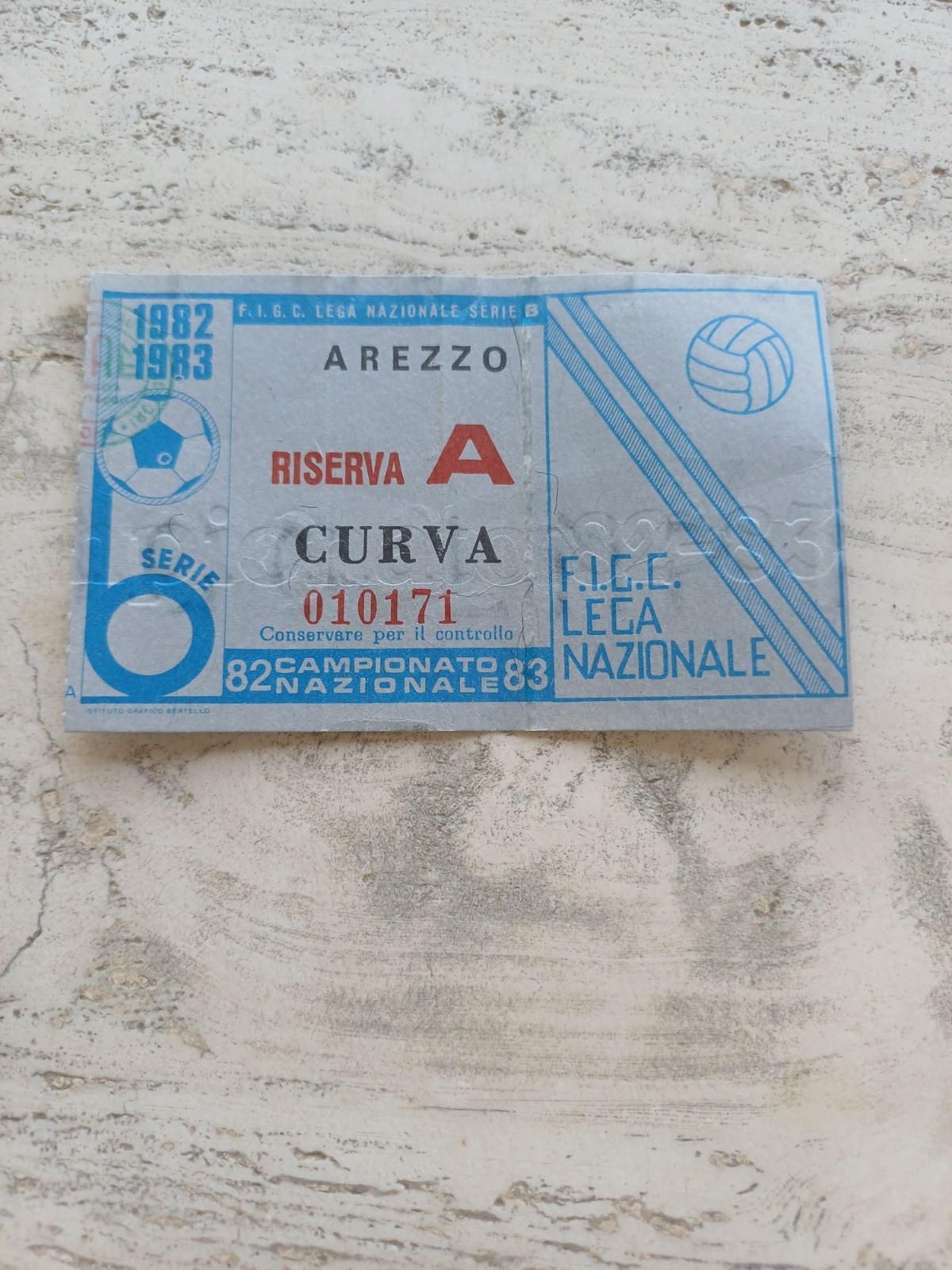 BIGLIETTO CALCIO AREZZO TORINO 18/08/1984 CURVA