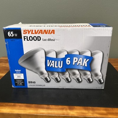 SYLVANIA 65W BR40 Flood Indoor Light Bulbs Warm White Value 6 Pack 580 Lumen New