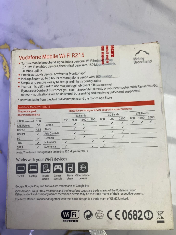 Huawei R215 4G Vodafone Mobile Wifi banda larga hotspot router WiFi LTE HB5F2H - Immagine 3 di 3