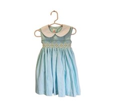Vtg Pio Light Blue Pin Tuck Pleated Collared Embroidered Flowers Dress Size 2T