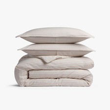 Full/Queen Relaxed Linen Stripe Duvet Cover  Sham Set Petal  Parchment