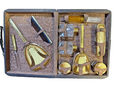 Vintage 10 Pc Vanity Set Art Deco Celluloid and Brass w Carry Case