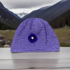 Girl Handmade Toboggan/beanie Purple With Flower Detail Knitted
