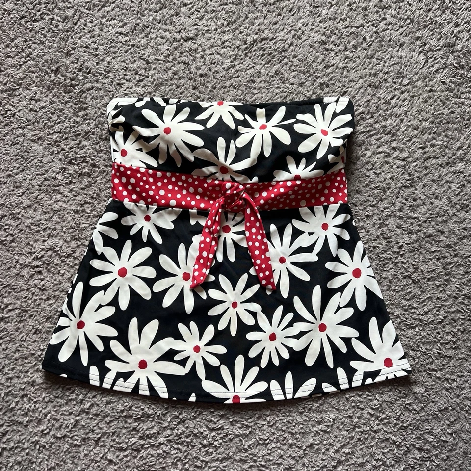 Vintage Y2K 90s Bathing Suit Top Medium Floral Polka Dot Tube Retro Mod Cyber - Image 2 of 4