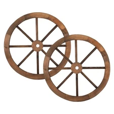 Set of 2 24'' Decorative Vintage Wood Wagon Wheel Wall Decoration Brown
