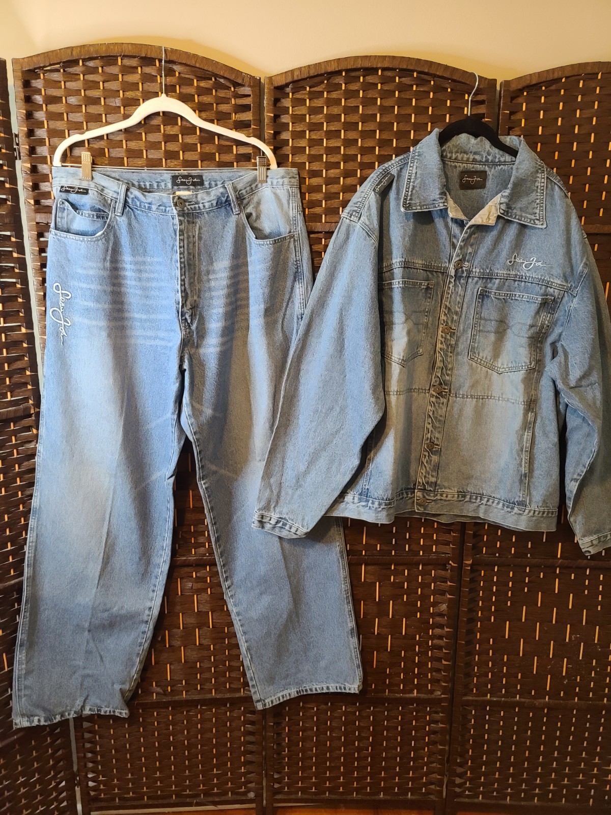 Vintage Y2K Sean John Denim Jeans Suit Pc Set Pants 38x34 Jacket