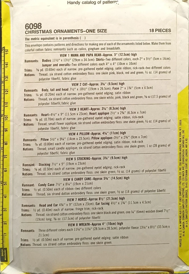UNCUT Simplicity 6098 Vintage Christmas Ornament Pattern 1983 - Image 2 of 2