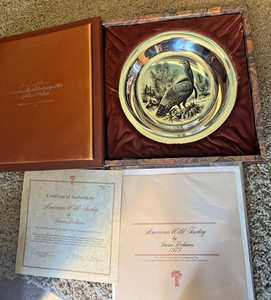 Sterling Silver Solid 1973 Franklin Mint 2nd Annual Thanksgiving Plate, Box &COA