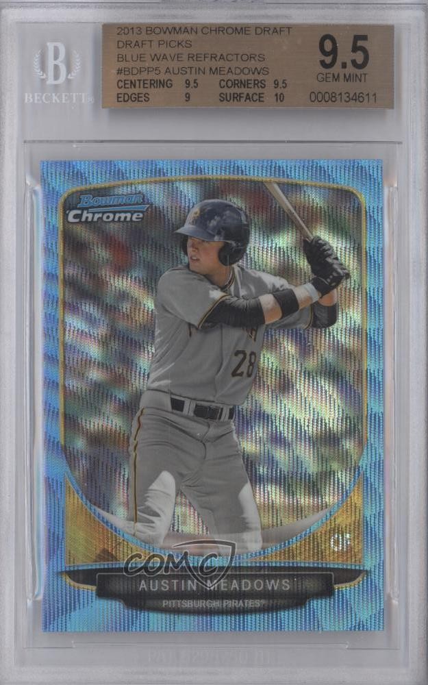 2013 Bowman Draft Picks Chrome Blue Wave Refractor Austin Meadows BGS 9.5 2x6