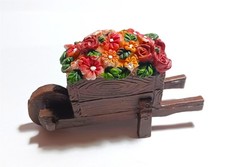 Miniature Fairy Garden Faux Wood Wheelbarrow w/ Flowers - Buy 3 Save $5