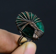 Emerald Handmade Gemstones Copper Wire Wrapped Tree Of Life Ring Jewelry