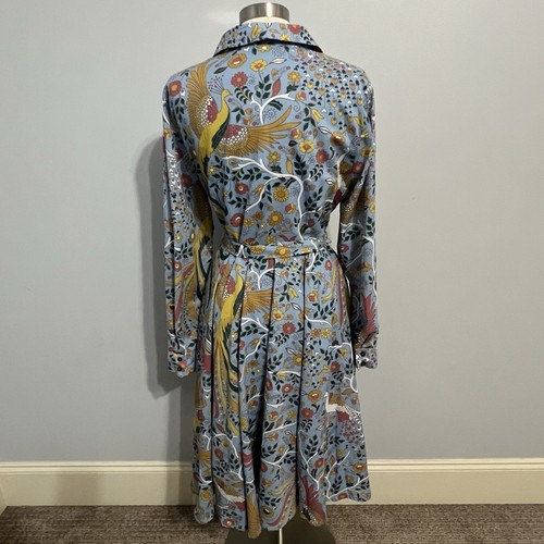 Boden Kitty Midi Dress in Dusty Blue Enchanting Peacock Button-up Shirt US 14R - Picture 3 of 11
