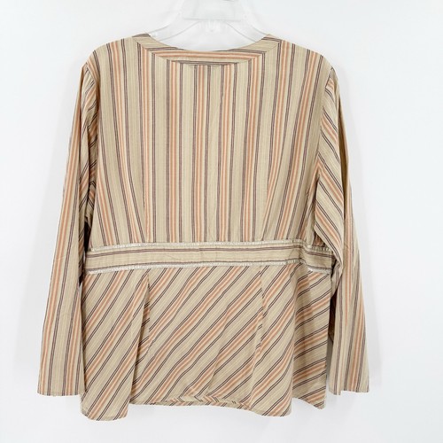 Venezia Tan Striped Cotton Surplice Neck Long Sleeve Casual Top Plus Size 18/20 - Picture 2 of 12