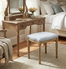 French Style Belle Dressing Table Stool ,White Washed Wood,Grey Cushion,CH082GY