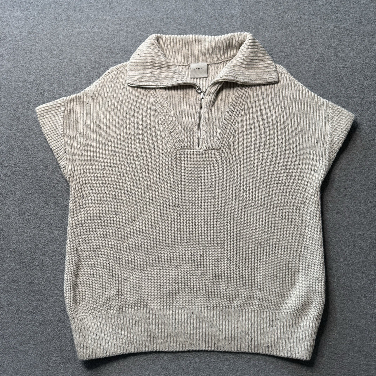 Varley Sweater Womens Small Gray Cotton Knit 1/4 Zip Classic Sleeveless Casual