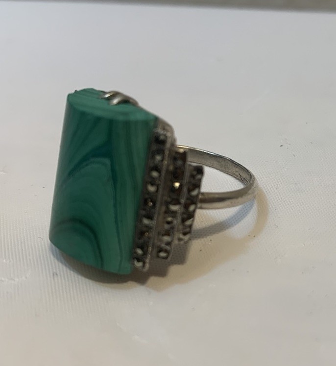 VINTAGE ART DECO STYLE RECTANGULAR MALACHITE RING… - image 12