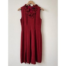 Marc Jacobs Size 2 Red Sleeveless Ruffle Neck Fit & Flare Midi Dress