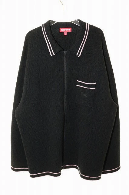SUPER SUPREME 24AW ZIP UP POLO PULL NOIR XXL pull polo zippé tricot noir