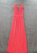 Review Womens A-line Maxi Dress Size 8 Coral Orange Sleeveless Lace Trim