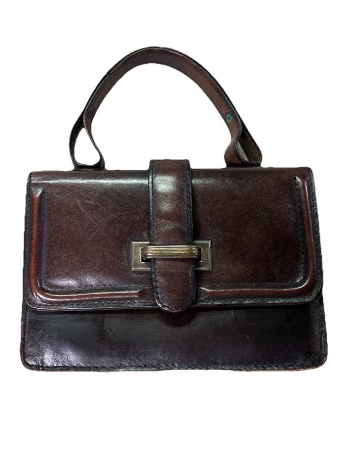 Vintage J.L.C. "Bolso de mano pequeño de cuero de becerro color marrón 7,5x5x2,5""" Foto 2 de 4