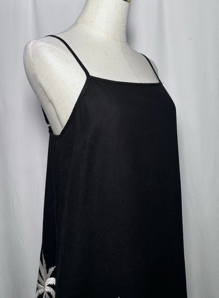 Calypso St. Barth Dress Shift Mini Small Spaghetti Linen Embroidered Black - Image 2 of 4