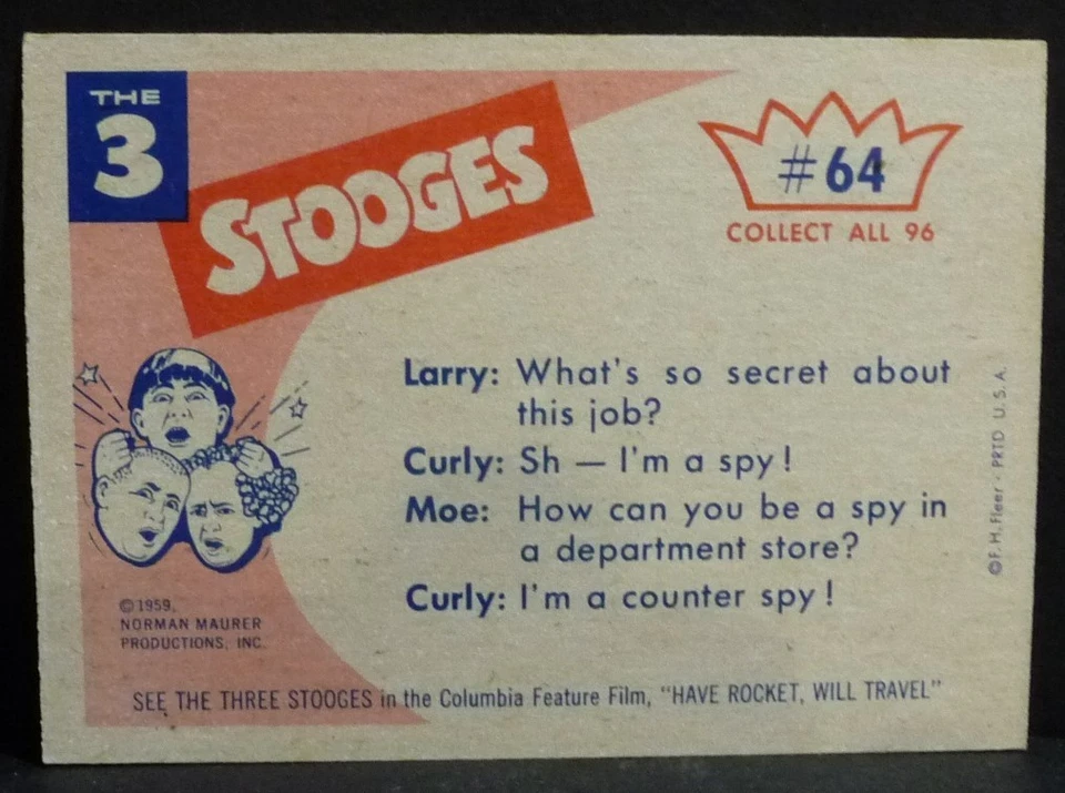 Fleer 1959 Three 3 Stooges #64 "You Won't Fool Anybody With That Haircut!" NM - Image 2 of 2