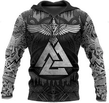 Mens European Viking Fashion 3D Digital Viking Art Printed Hoodie