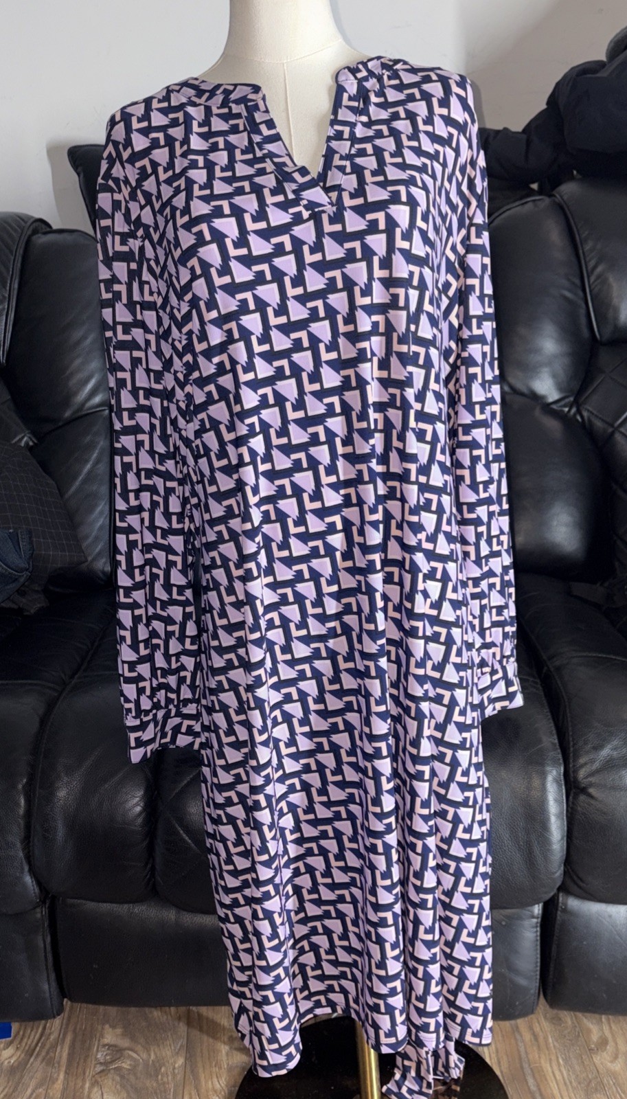 Anne Klein Women’s Printed Midi Long-Sleeve Wrap Dress Size 3X Poppy Combo