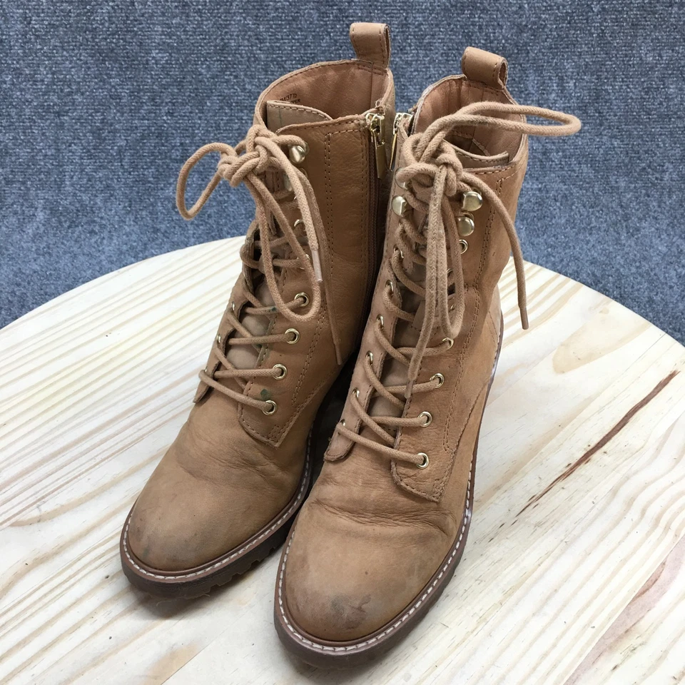 Botas de Combate Crown Vintage para Mujer 7 M Yuliana Marrón Imitación Cuero Tacones con Cordones Foto 3 de 4