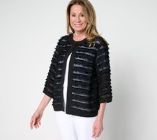 Susan Graver Eyelash Jacquard Woven 3/4-Sleeve Cardigan Black 3X New