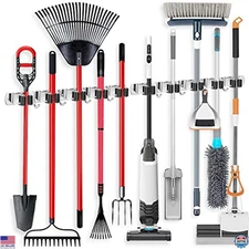 IMILLET 2-Pack Stainless Steel Wall-Mounted Broom Holder - 5 Racks & 4 Hooks