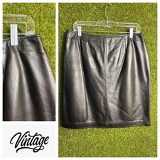 Vintage Apostrophe Black Leather Pencil Skirt Lined Back Zip Size 12