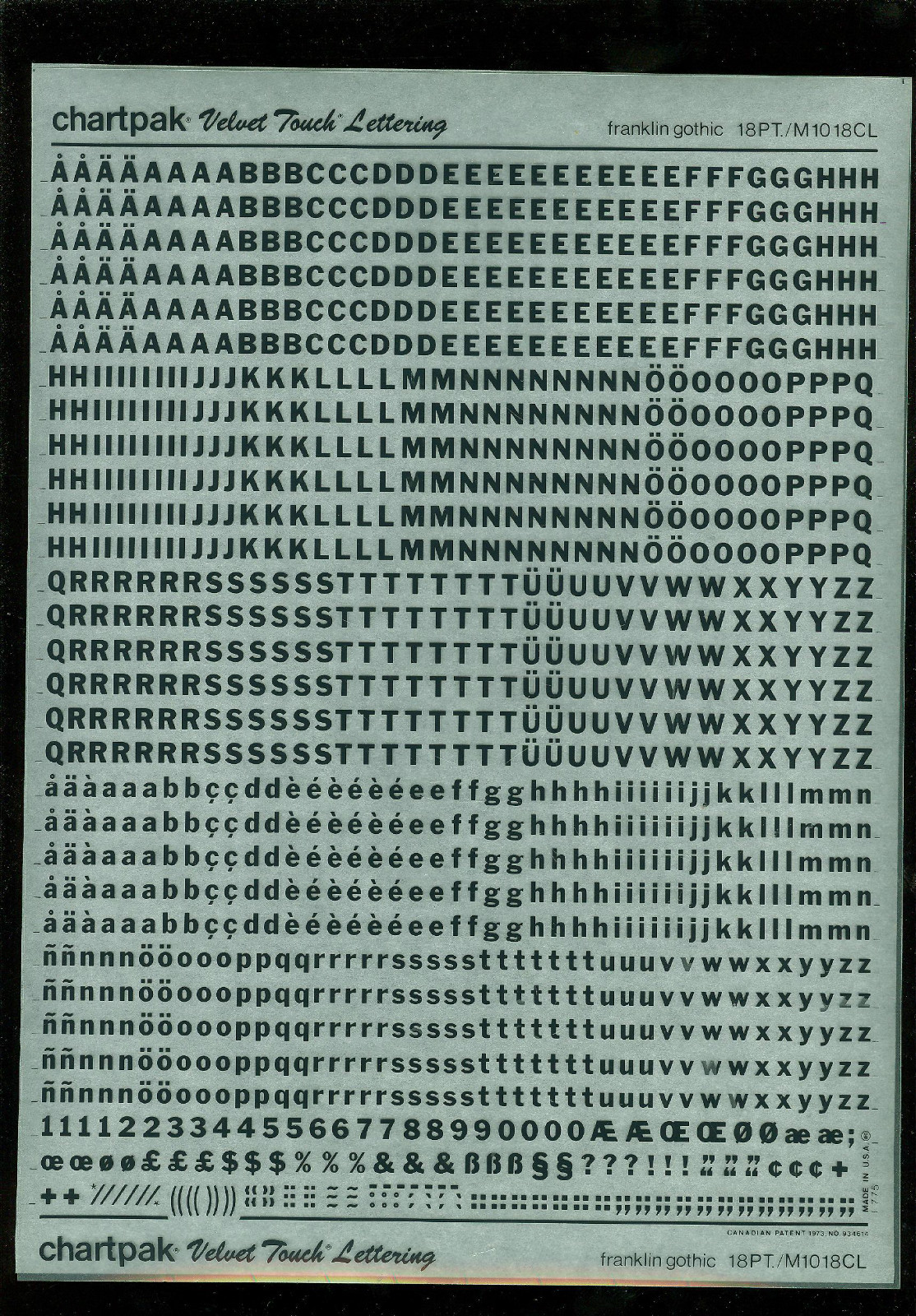 c. Chartpak Velvet Touch Lettering 1 Sheet Wide Variety Choice Use Drop