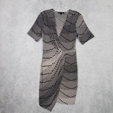 Banana Republic Womens Dress XS Black Polka Dot Faux Wrap V Neck Stretch Light