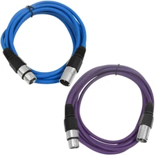 2 Pack of XLR Patch Cables 6 Foot Extension Cords Jumper 3 Pin - Various Colors