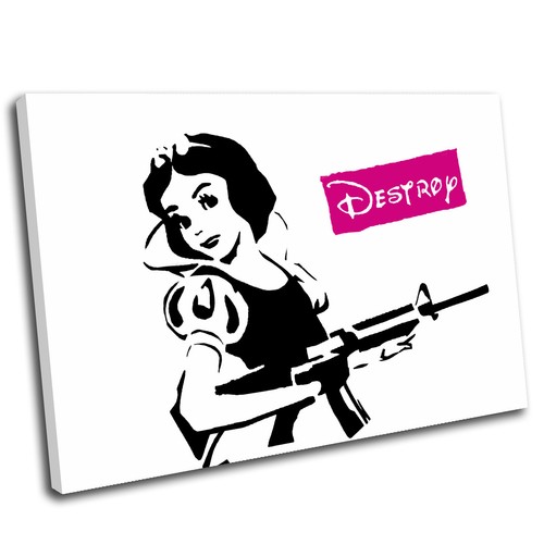 Banksy Destroy Disney Lona Arte Impresión Pared Imagen enmarcada CALIDAD PREMIUM Taa - Imagen 15 de 24