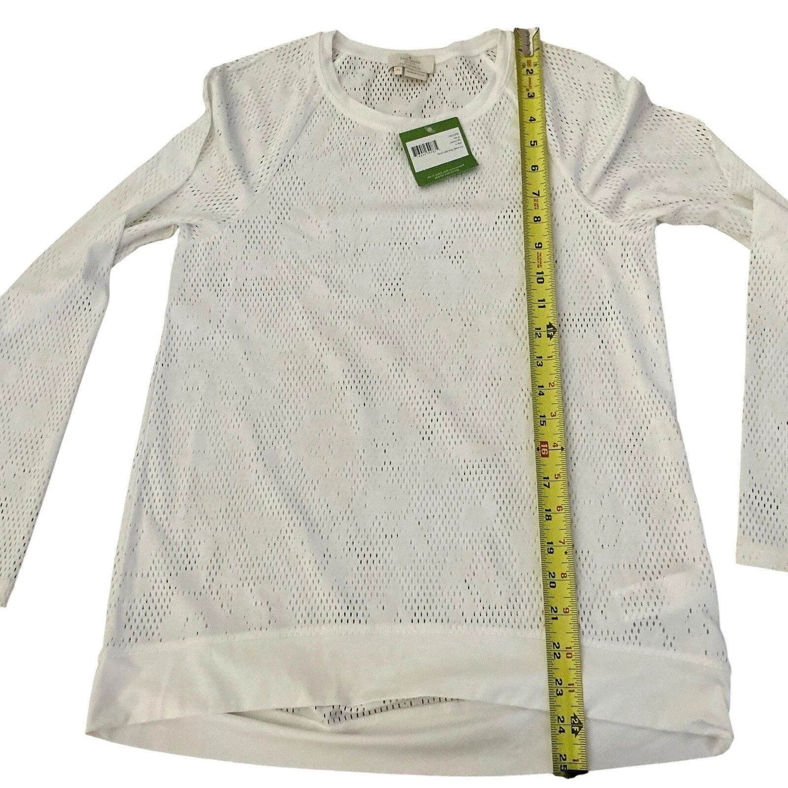 Top Kate Spade bianco a rete floreale manica lunga taglia XS NUOVO
