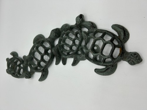 Cast Iron Sea Turtles Green Wall Decor Plaque Aquatic Nautical Beach 15 1/2" - Picture 3 of 4