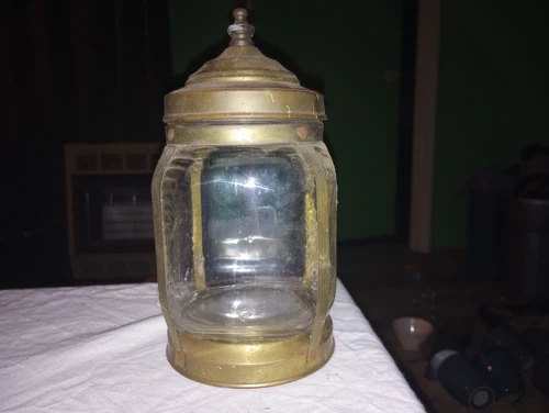 Vintage HAZEL ATLAS Brass Glass Jar Canister LANTERN Cigar Humidor-SEE DETAILS 