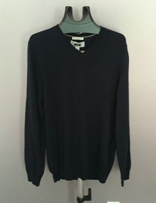 NWT Joseph Abboud Men's Extra Fine Merino Wool V -neck Sweater Navy Blue Size M