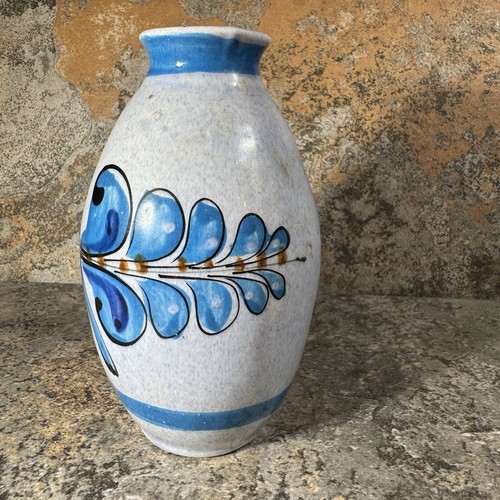 TONALA Pottery Hand Painted 7” White Blue Bird Ceramic Vase Mexico Vtg Folk Art - Picture 4 of 13