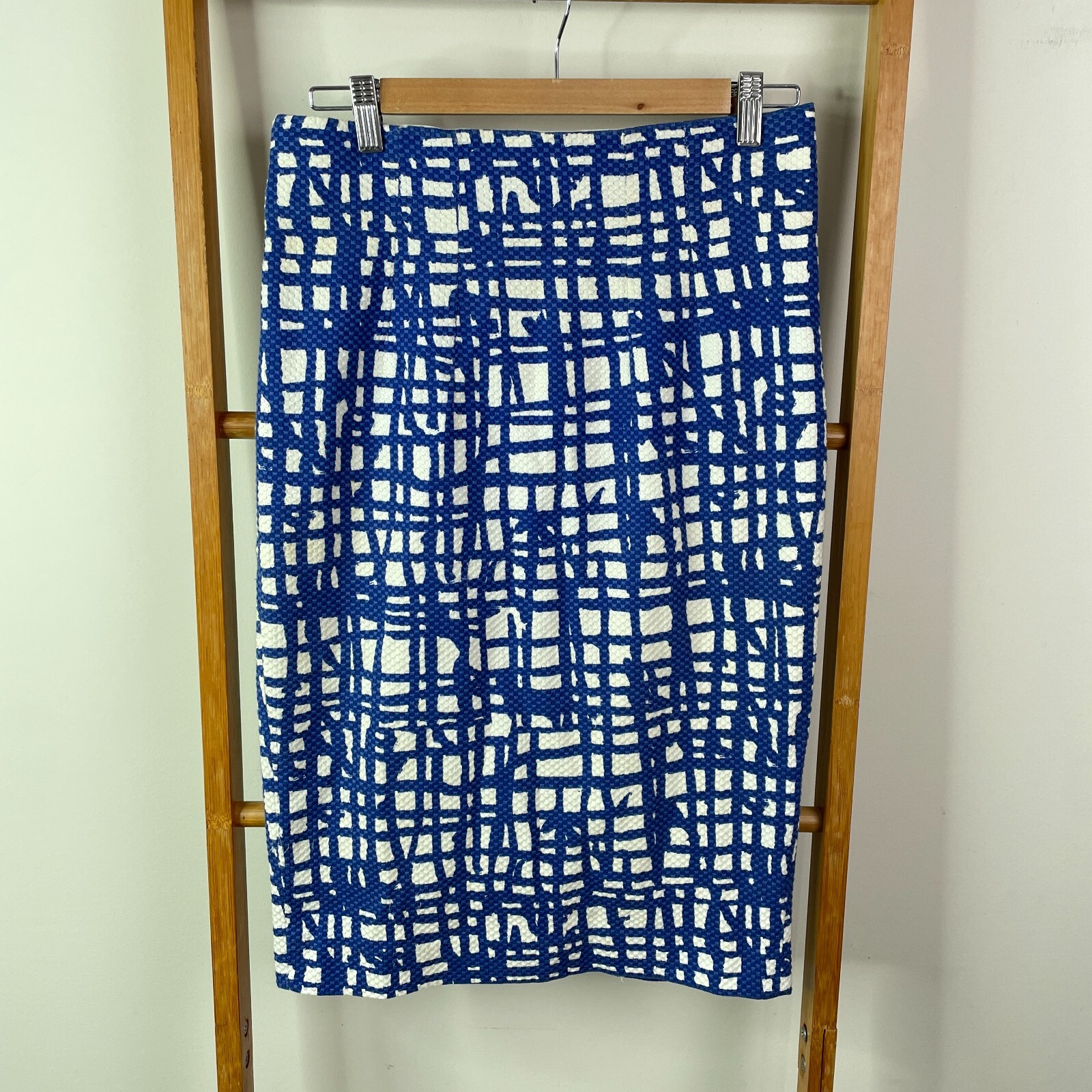 Country Road Womens Size 10 White Blue Abstract Print Knee-Length Pencil Skirt Lined